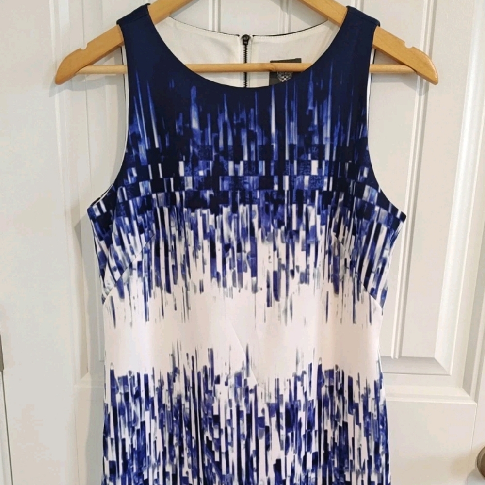 Vince Camuto Navy and White Patterned Dress